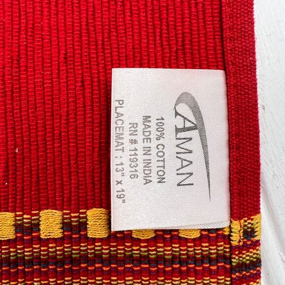 Red & Multicolor Woven Cotton Placemats Set Of 4 - Picture 3 of 4
